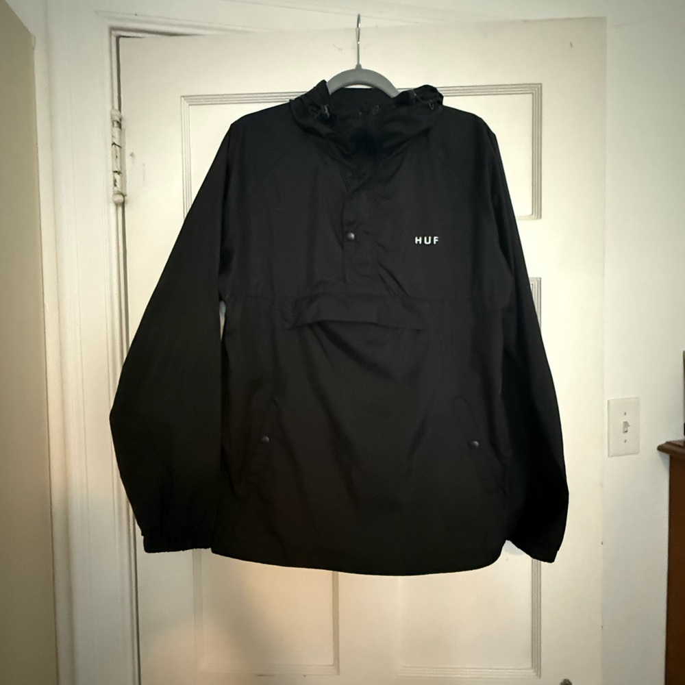 HUF Reflective Black Men's Windbreaker Front Pocket Jacket